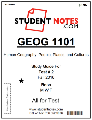 Cover image for GEOG 1101 Ross Test 2